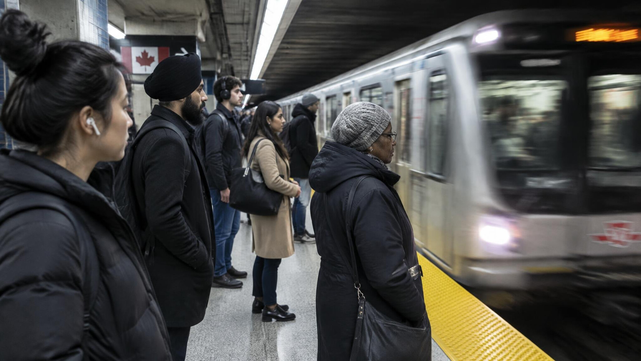 Commuters waiting on a subway platform